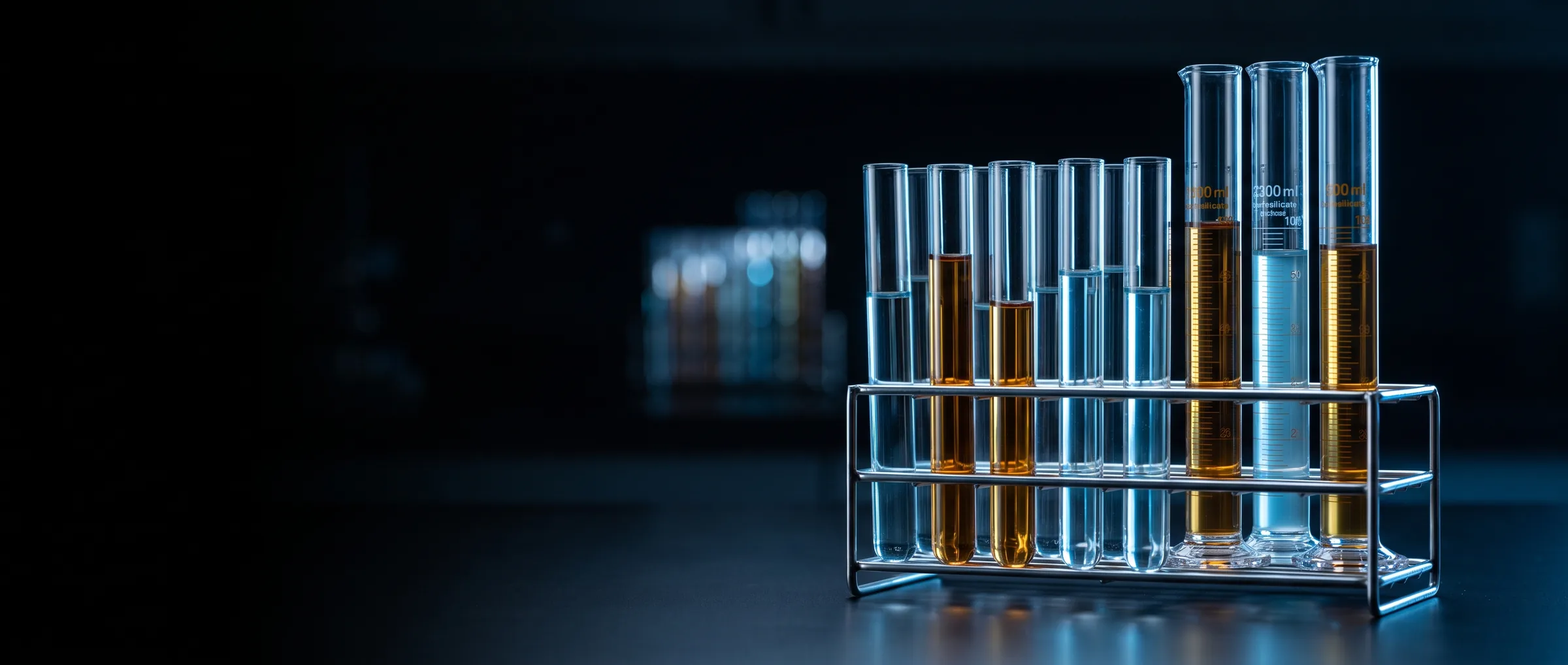 Vidraria de laboratório em luz azul